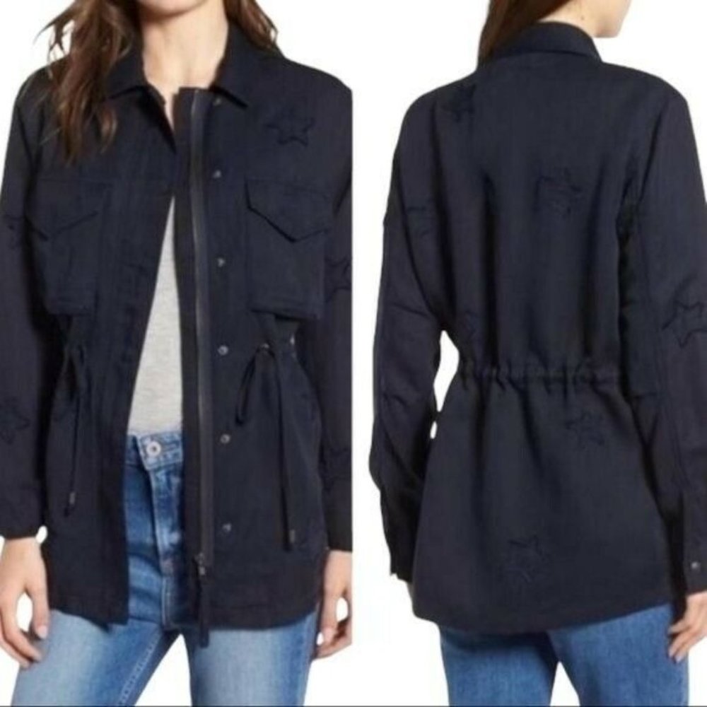 Rails Lancaster Indigo Stars Jacket Linen Utility Women’s Size Large Navy Blue L